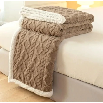 Koc Brązowy 200x220 Sweterek Baranek dwustronny Sherpa – wyjątkowo miękki i przytulny